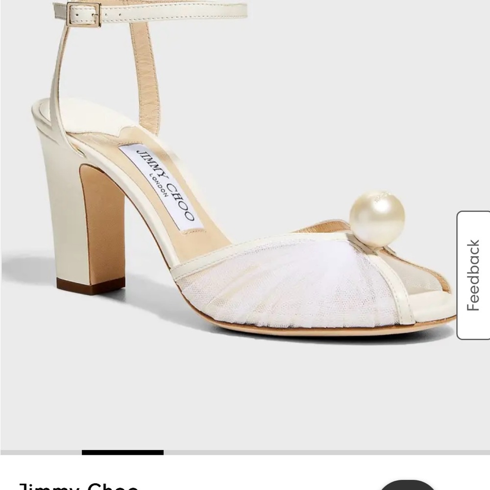 Jimmy Choo Cream Heels with Pearl Accent